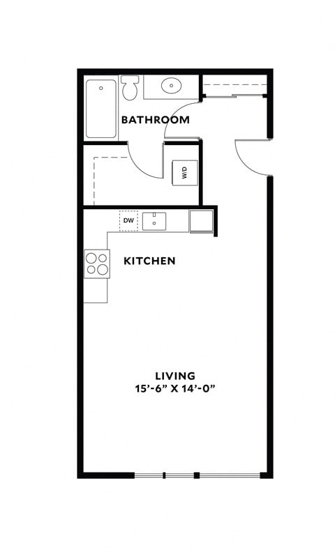 Floor plan for studio, 1 bath, 498 sqft